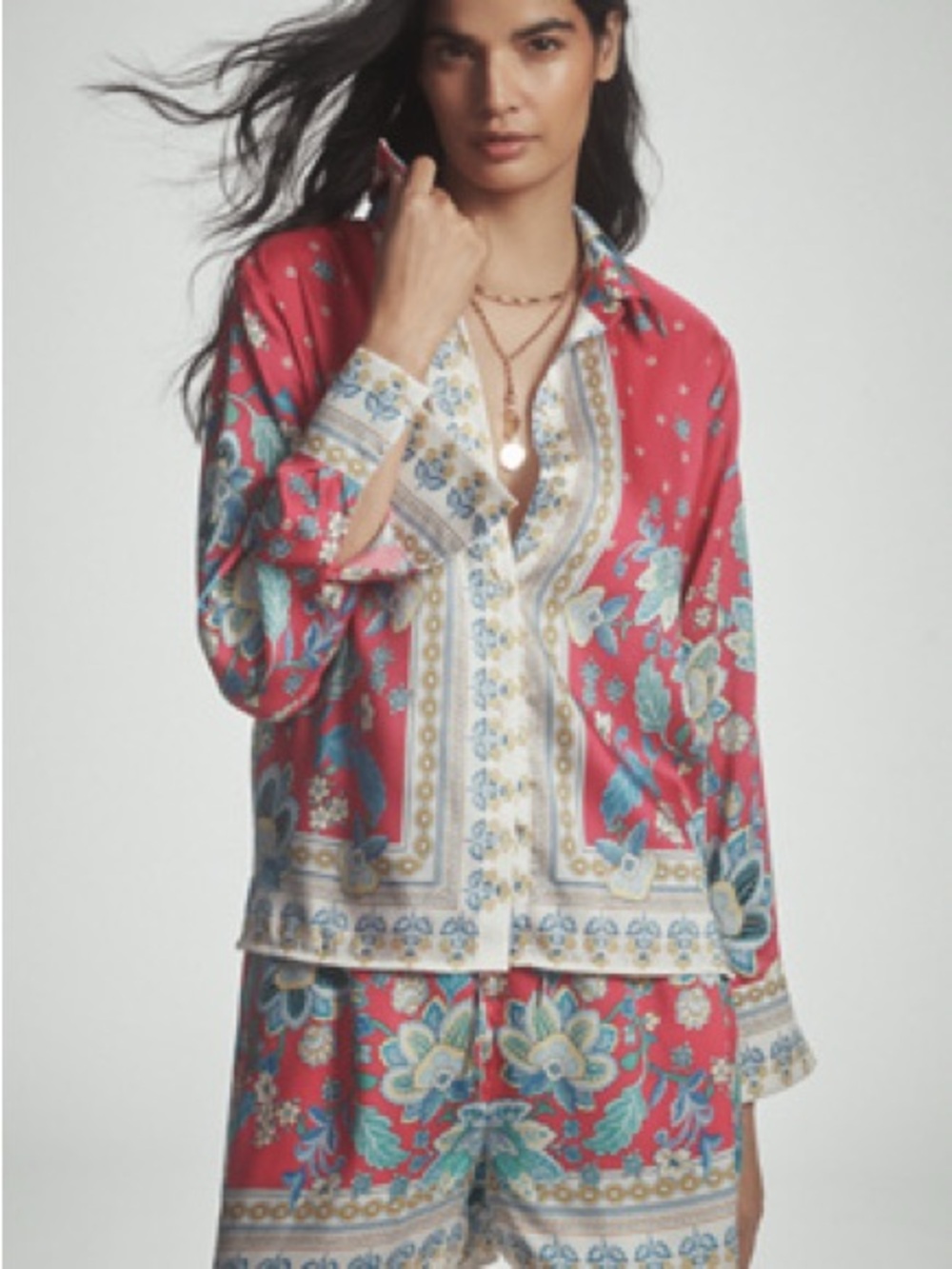 NWT Maeve Coral Floral Button-Front Top, M